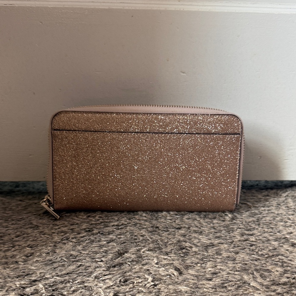 Like New:Kate Spade Gold Glitter Zip Wallet - Picture 3 of 3